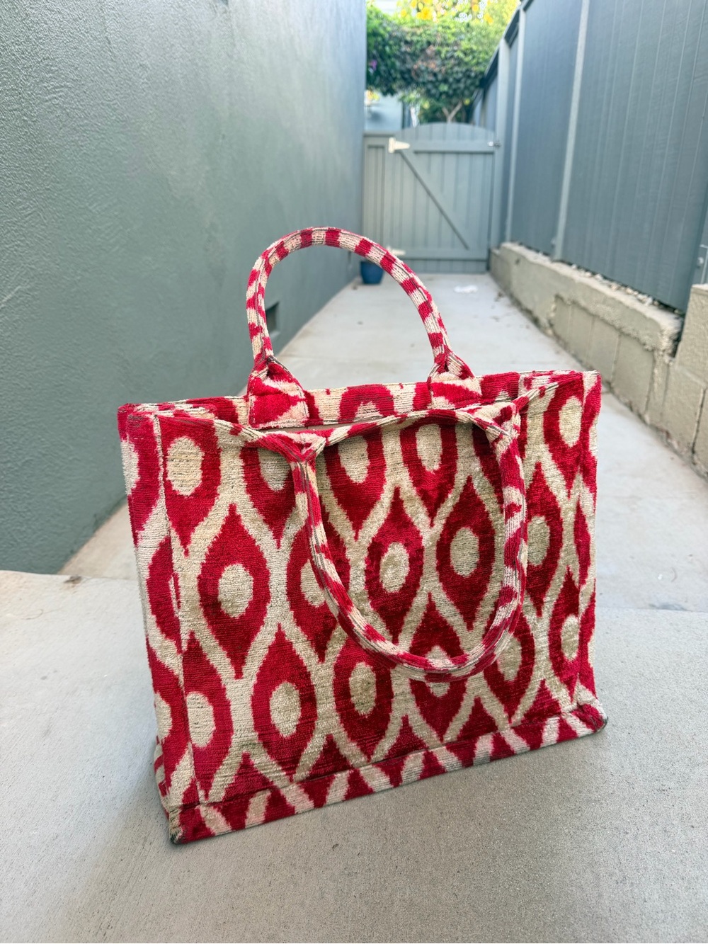 Red & Cream Handwoven Silk Book Tote